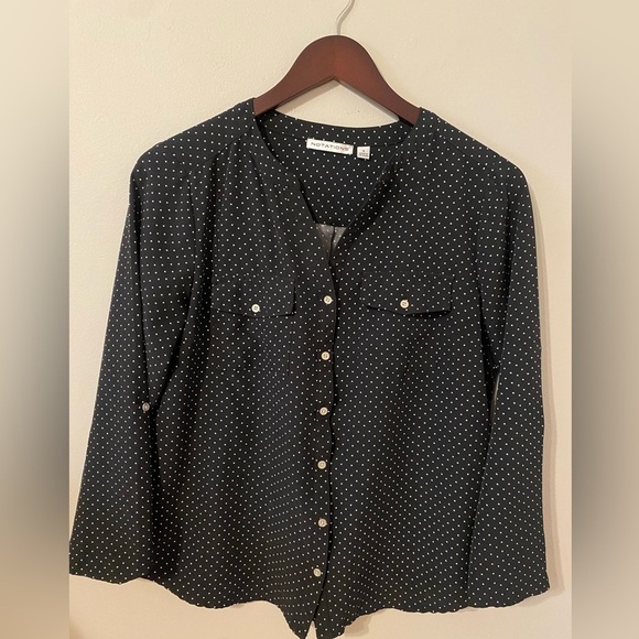 Notations Black and White Dot Business Dress 3/4 sleeve Top - Picture 1 of 3